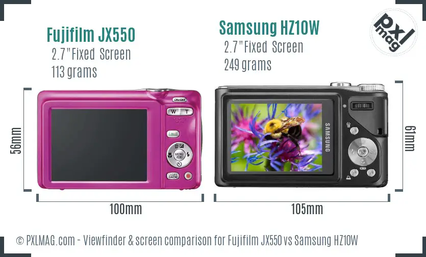 Fujifilm JX550 vs Samsung HZ10W Screen and Viewfinder comparison