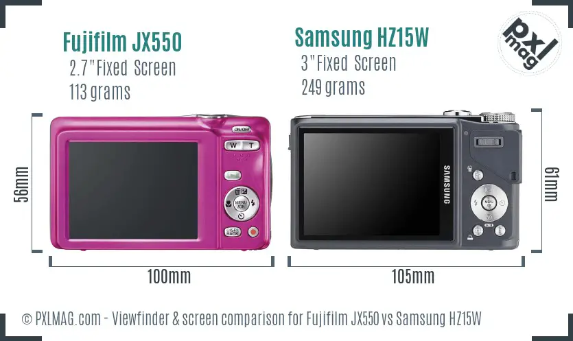 Fujifilm JX550 vs Samsung HZ15W Screen and Viewfinder comparison