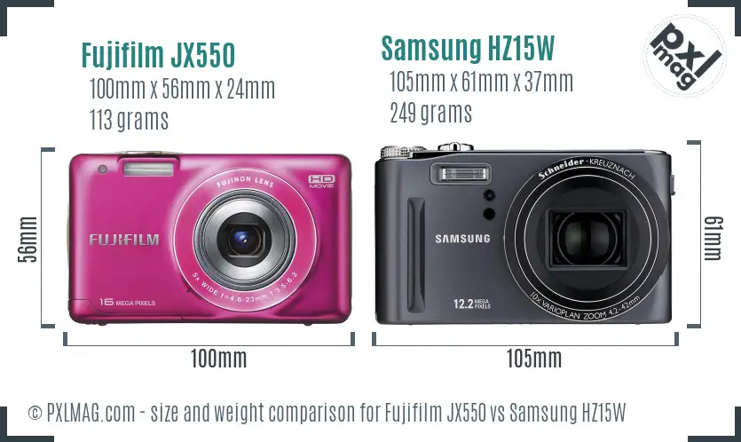 Fujifilm JX550 vs Samsung HZ15W size comparison