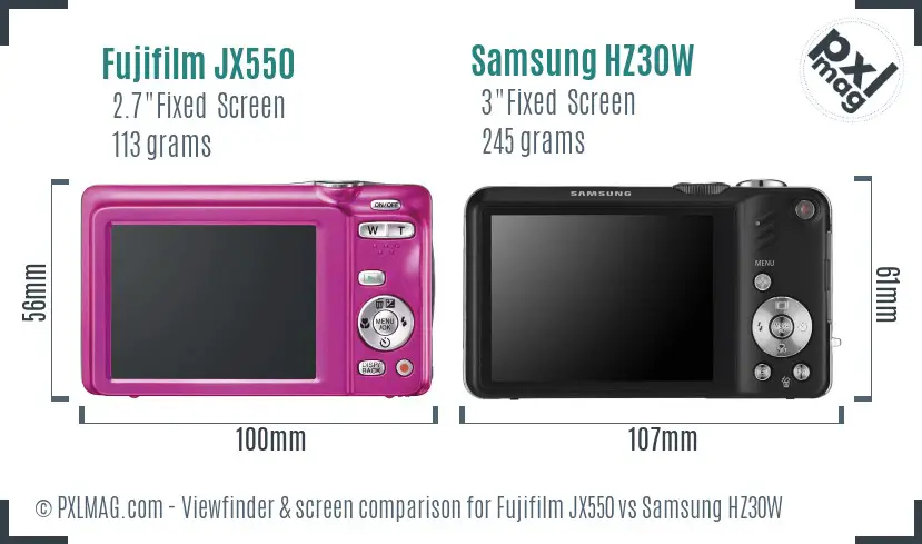 Fujifilm JX550 vs Samsung HZ30W Screen and Viewfinder comparison