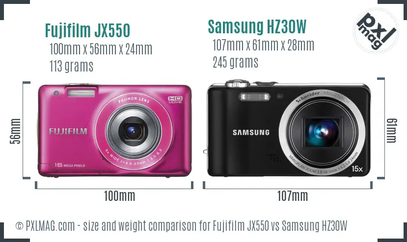 Fujifilm JX550 vs Samsung HZ30W size comparison Fujifilm JX550 vs Samsung HZ30W size comparison