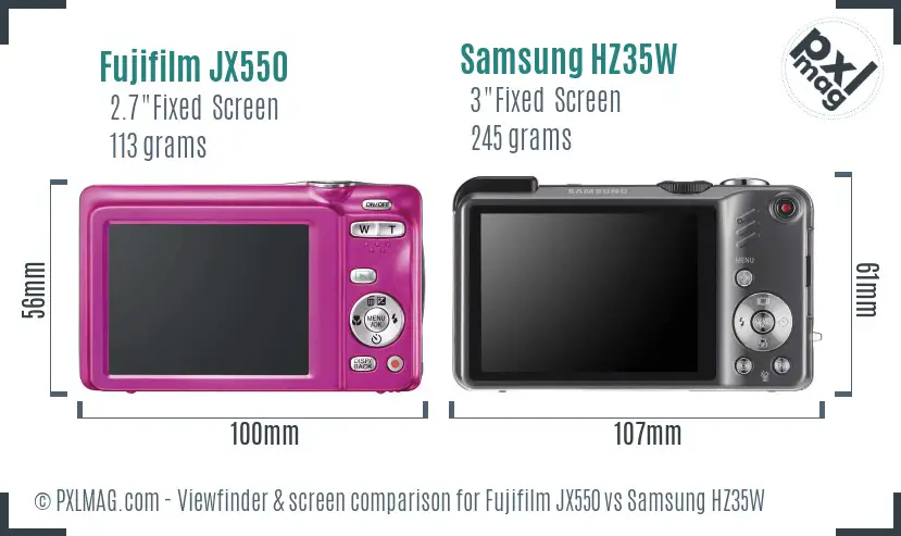Fujifilm JX550 vs Samsung HZ35W Screen and Viewfinder comparison