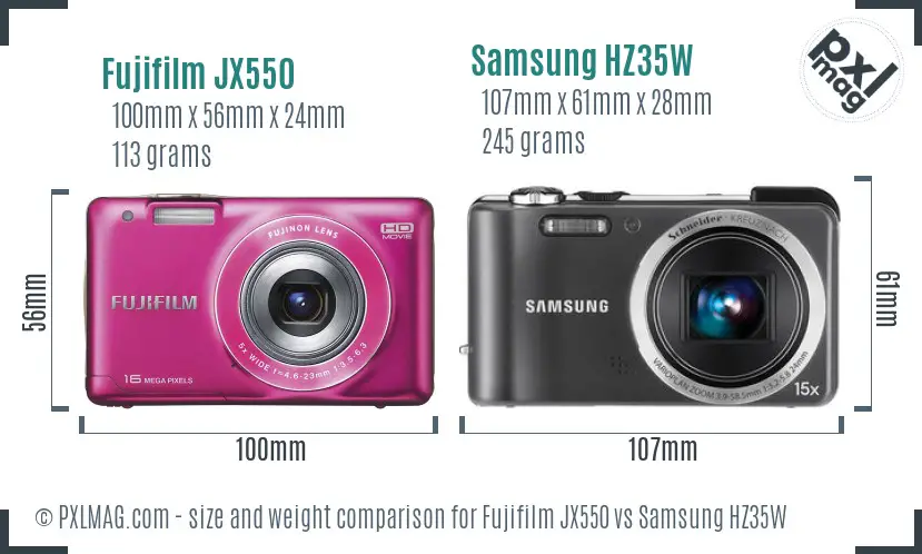Fujifilm JX550 vs Samsung HZ35W size comparison
