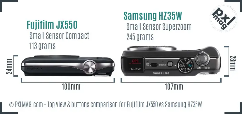 Fujifilm JX550 vs Samsung HZ35W top view buttons comparison