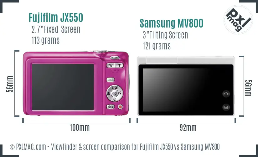 Fujifilm JX550 vs Samsung MV800 Screen and Viewfinder comparison