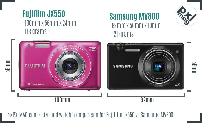 Fujifilm JX550 vs Samsung MV800 size comparison