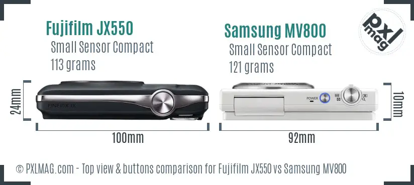Fujifilm JX550 vs Samsung MV800 top view buttons comparison