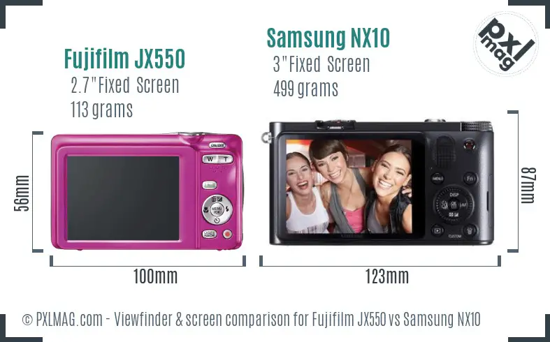 Fujifilm JX550 vs Samsung NX10 Screen and Viewfinder comparison