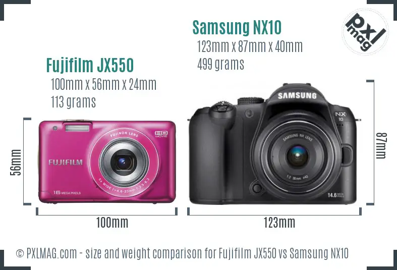 Fujifilm JX550 vs Samsung NX10 size comparison