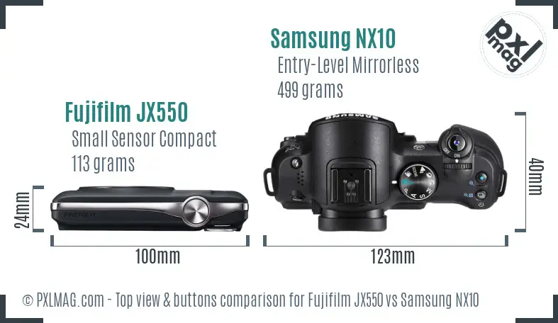 Fujifilm JX550 vs Samsung NX10 top view buttons comparison