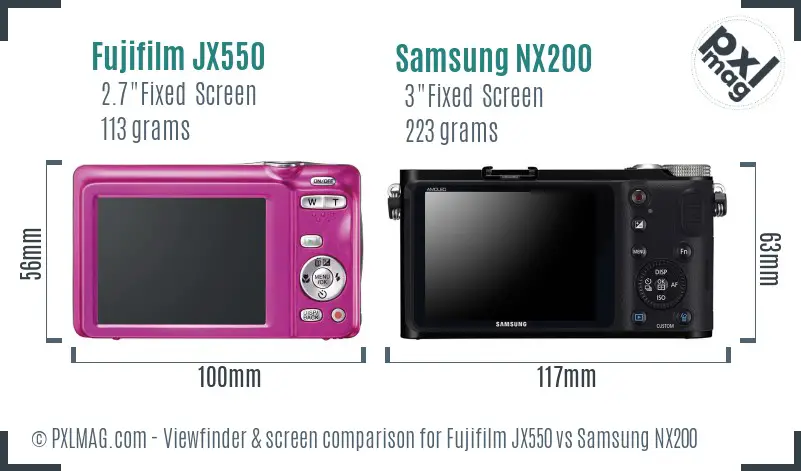 Fujifilm JX550 vs Samsung NX200 Screen and Viewfinder comparison