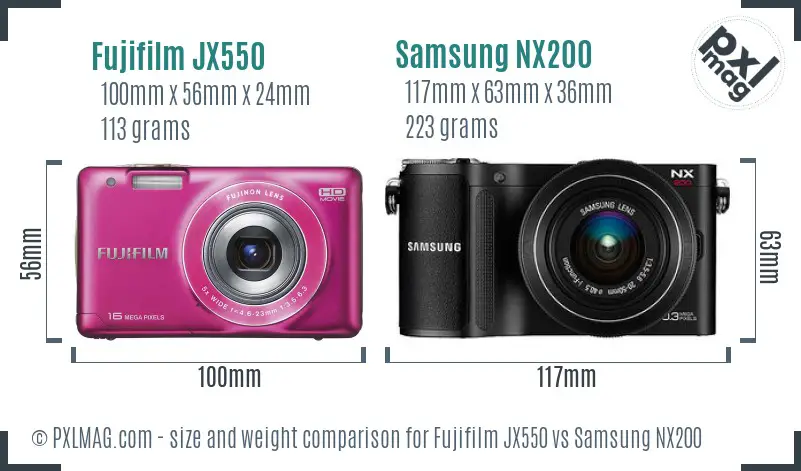 Fujifilm JX550 vs Samsung NX200 size comparison