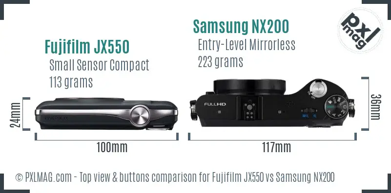 Fujifilm JX550 vs Samsung NX200 top view buttons comparison