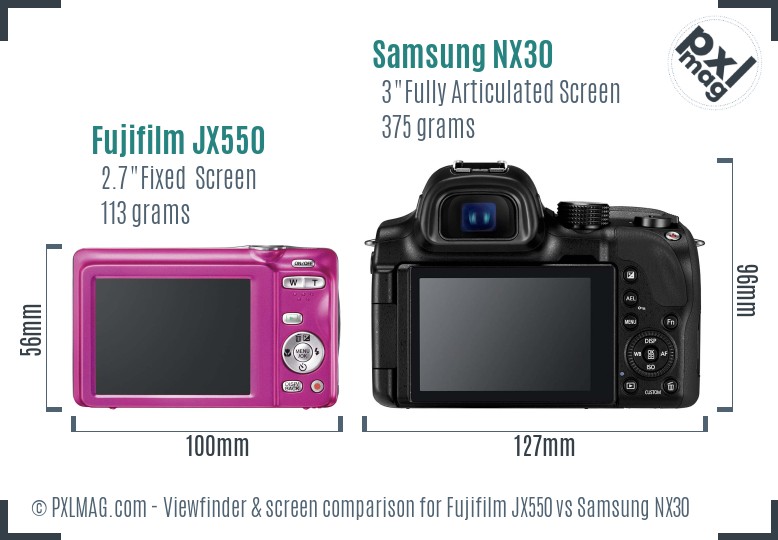 Fujifilm JX550 vs Samsung NX30 Screen and Viewfinder comparison