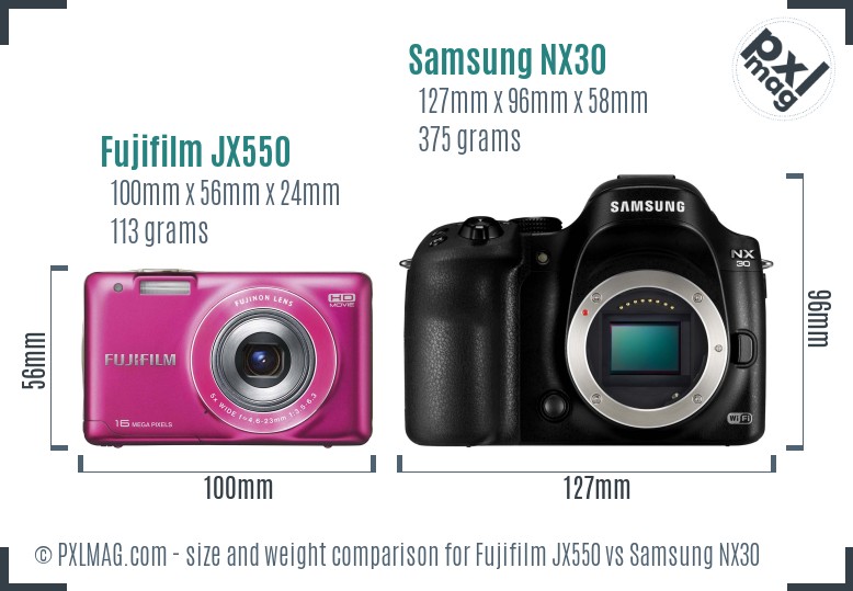 Fujifilm JX550 vs Samsung NX30 size comparison