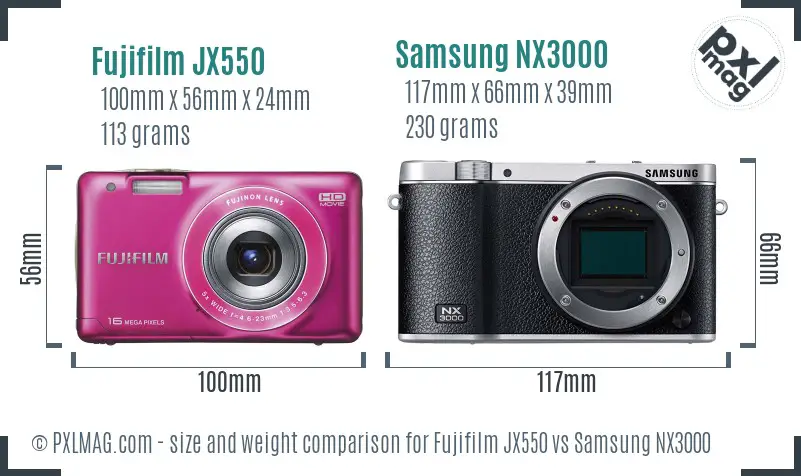 Fujifilm JX550 vs Samsung NX3000 size comparison Fujifilm JX550 vs Samsung NX3000 size comparison