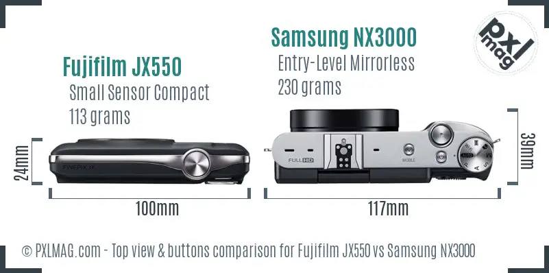 Fujifilm JX550 vs Samsung NX3000 top view buttons comparison Fujifilm JX550 vs Samsung NX3000 top view buttons comparison