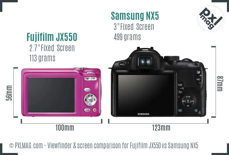 Fujifilm JX550 vs Samsung NX5 Screen and Viewfinder comparison