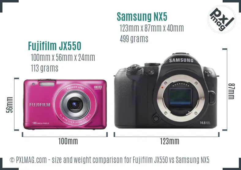 Fujifilm JX550 vs Samsung NX5 size comparison