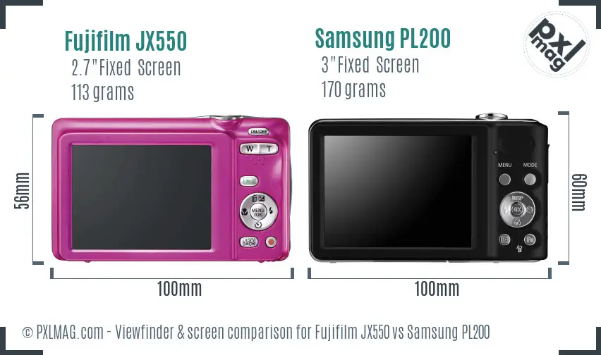 Fujifilm JX550 vs Samsung PL200 Screen and Viewfinder comparison