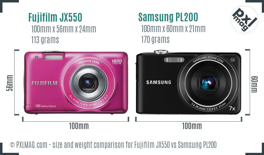 Fujifilm JX550 vs Samsung PL200 size comparison