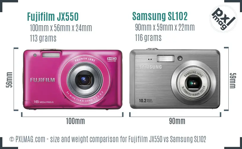 Fujifilm JX550 vs Samsung SL102 size comparison