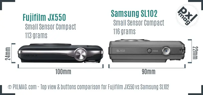 Fujifilm JX550 vs Samsung SL102 top view buttons comparison