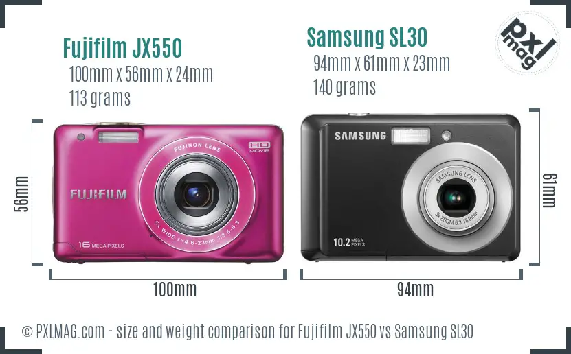 Fujifilm JX550 vs Samsung SL30 size comparison Fujifilm JX550 vs Samsung SL30 size comparison
