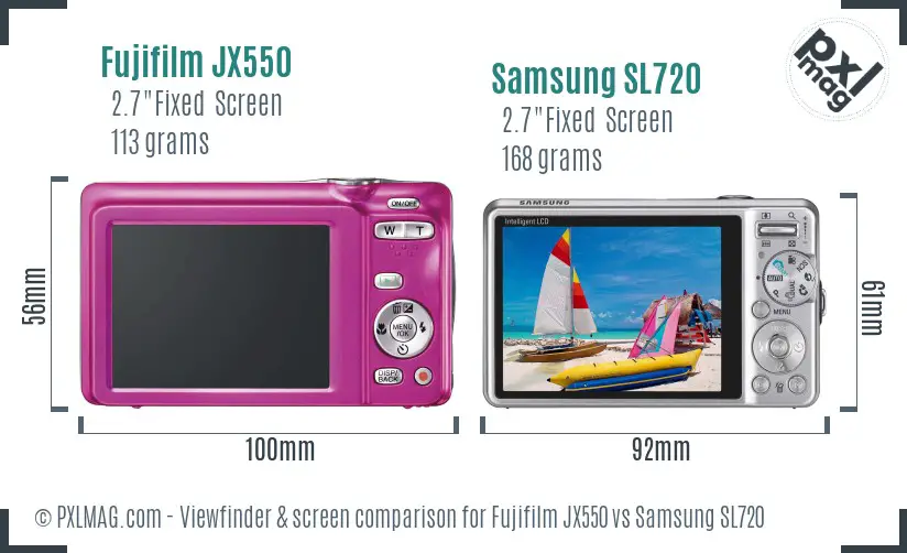 Fujifilm JX550 vs Samsung SL720 Screen and Viewfinder comparison