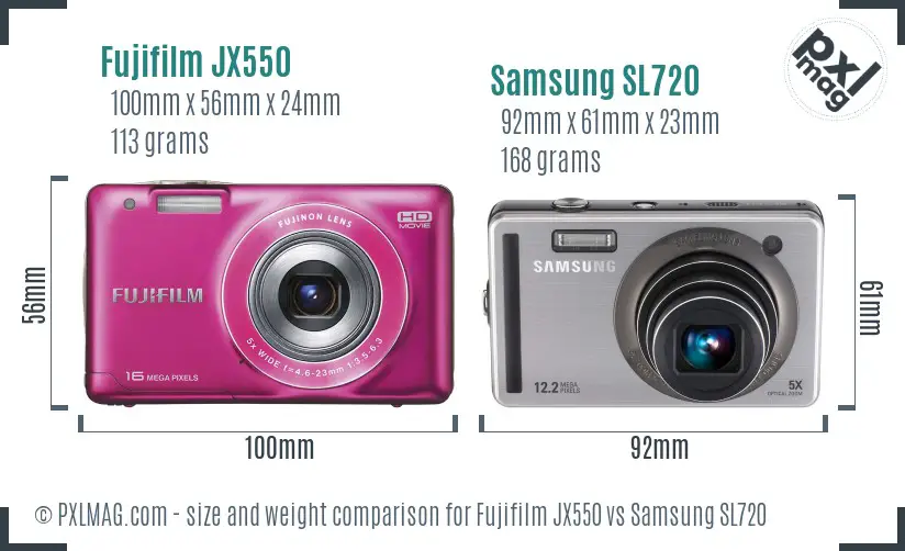 Fujifilm JX550 vs Samsung SL720 size comparison