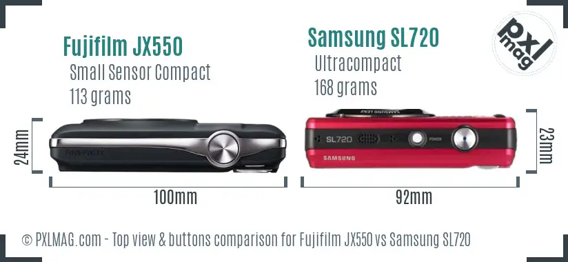 Fujifilm JX550 vs Samsung SL720 top view buttons comparison