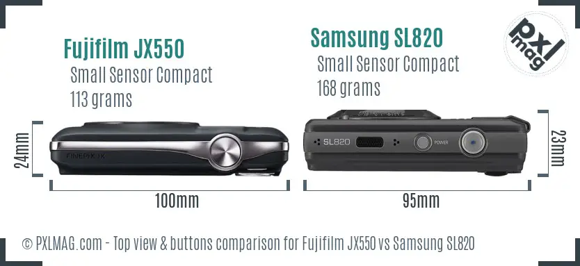 Fujifilm JX550 vs Samsung SL820 top view buttons comparison Fujifilm JX550 vs Samsung SL820 top view buttons comparison