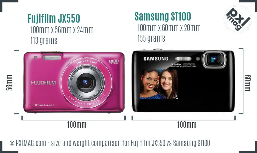 Fujifilm JX550 vs Samsung ST100 size comparison Fujifilm JX550 vs Samsung ST100 size comparison
