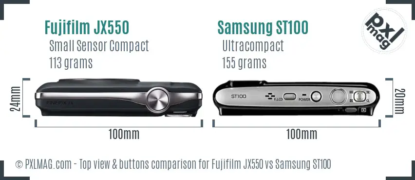 Fujifilm JX550 vs Samsung ST100 top view buttons comparison Fujifilm JX550 vs Samsung ST100 top view buttons comparison