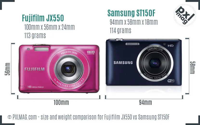 Fujifilm JX550 vs Samsung ST150F size comparison Fujifilm JX550 vs Samsung ST150F size comparison