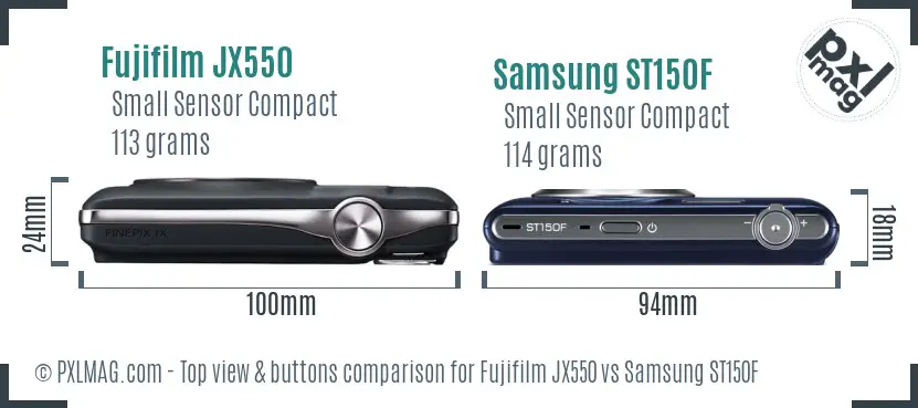 Fujifilm JX550 vs Samsung ST150F top view buttons comparison Fujifilm JX550 vs Samsung ST150F top view buttons comparison