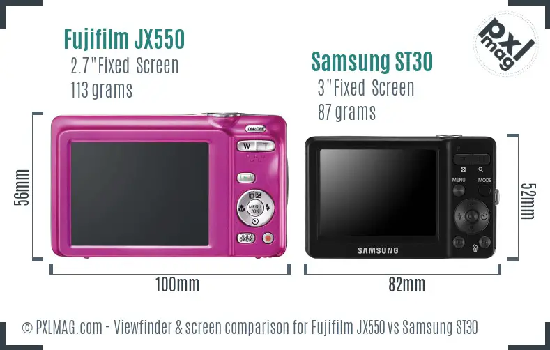 Fujifilm JX550 vs Samsung ST30 Screen and Viewfinder comparison