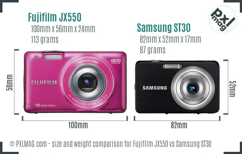 Fujifilm JX550 vs Samsung ST30 size comparison