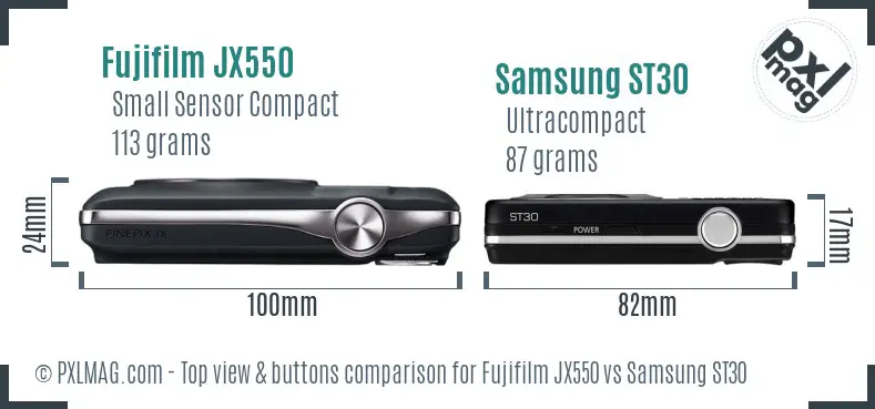 Fujifilm JX550 vs Samsung ST30 top view buttons comparison