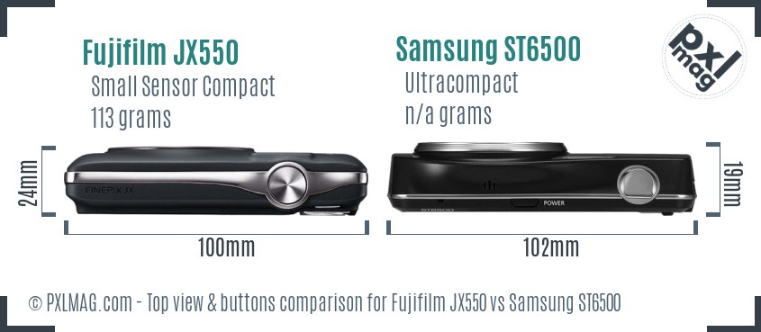 Fujifilm JX550 vs Samsung ST6500 top view buttons comparison