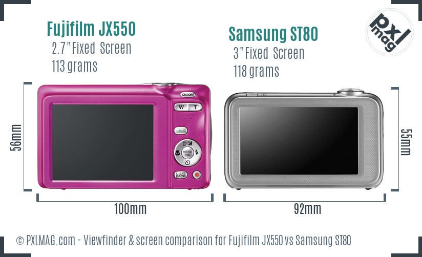 Fujifilm JX550 vs Samsung ST80 Screen and Viewfinder comparison