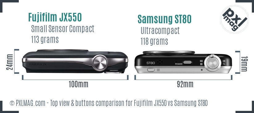 Fujifilm JX550 vs Samsung ST80 top view buttons comparison