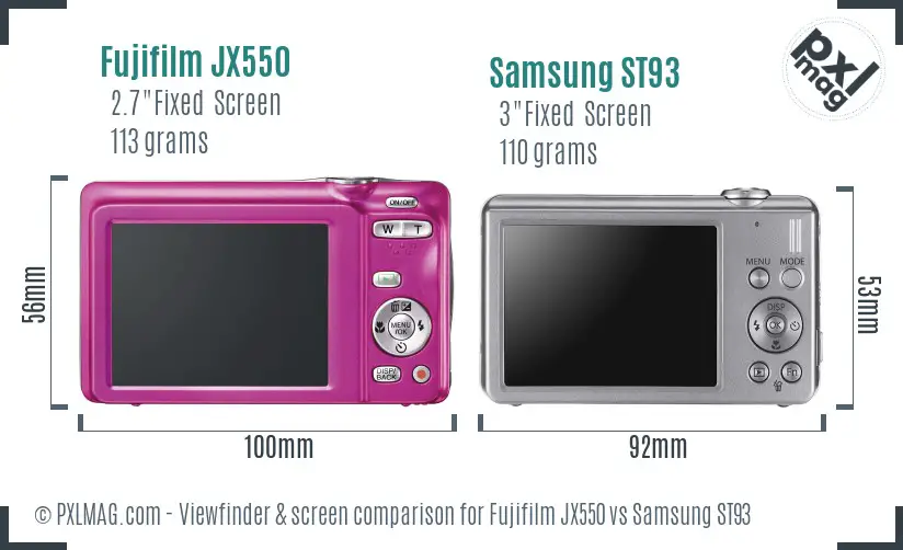 Fujifilm JX550 vs Samsung ST93 Screen and Viewfinder comparison