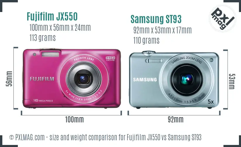 Fujifilm JX550 vs Samsung ST93 size comparison