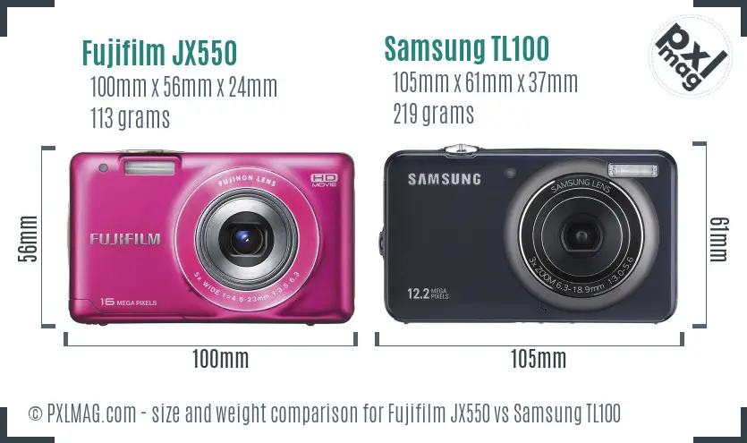Fujifilm JX550 vs Samsung TL100 size comparison