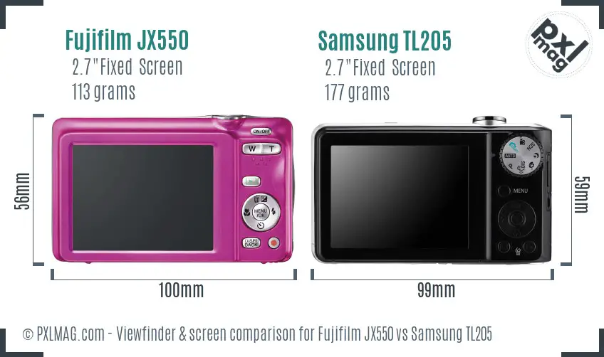 Fujifilm JX550 vs Samsung TL205 Screen and Viewfinder comparison