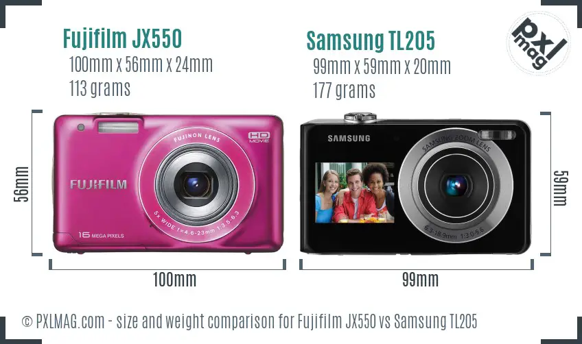 Fujifilm JX550 vs Samsung TL205 size comparison