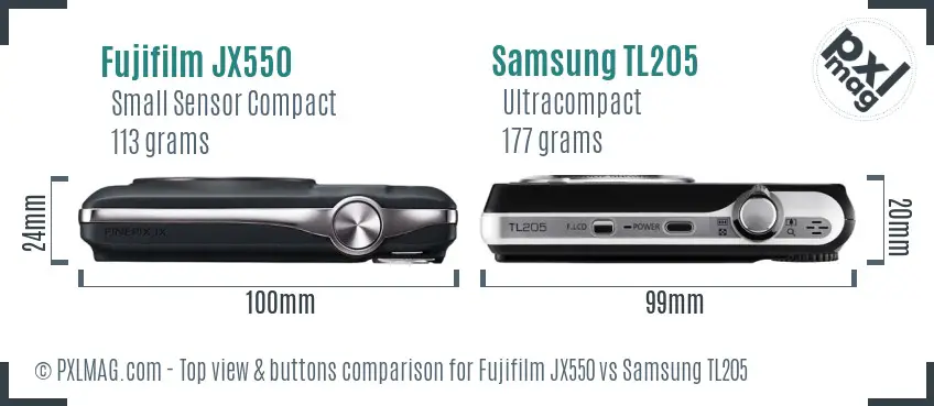 Fujifilm JX550 vs Samsung TL205 top view buttons comparison