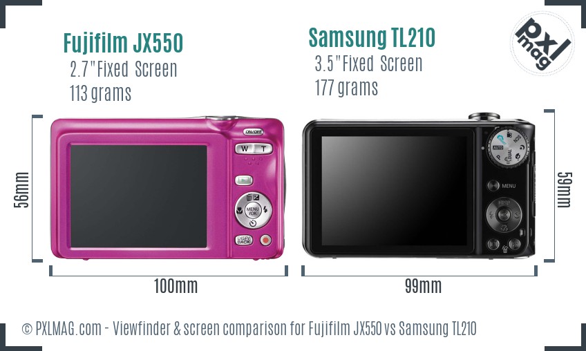 Fujifilm JX550 vs Samsung TL210 Screen and Viewfinder comparison