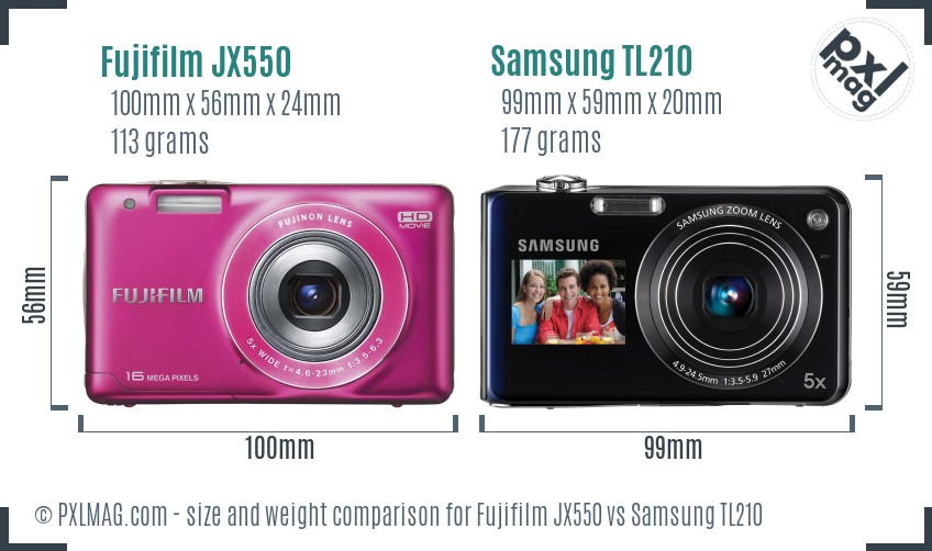Fujifilm JX550 vs Samsung TL210 size comparison